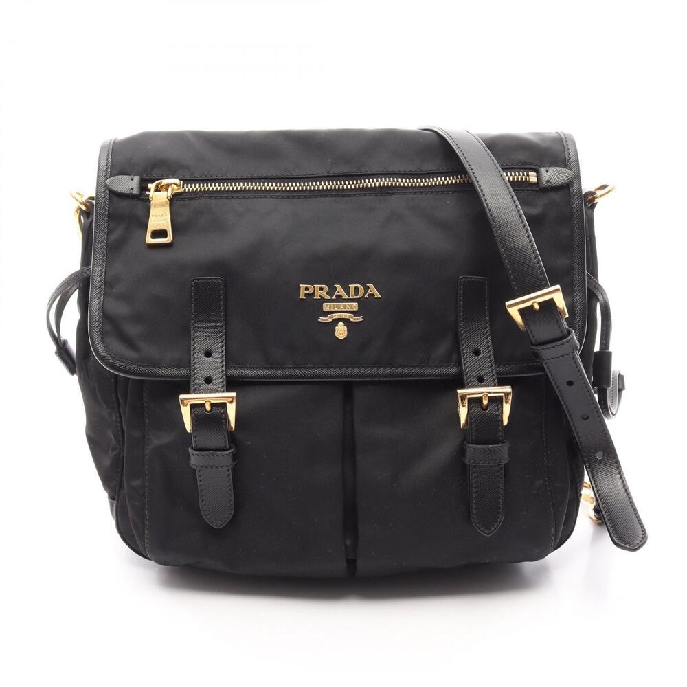 Prada Tessuto Saffian Saffiano Leather Shoulder Bag Black